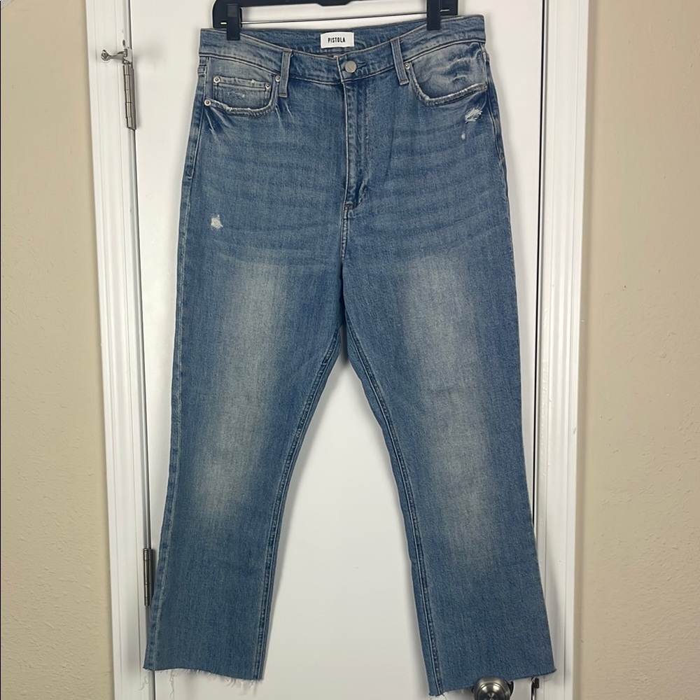 Pistola High Waist Straight Frey Denim Mid wash Jeans